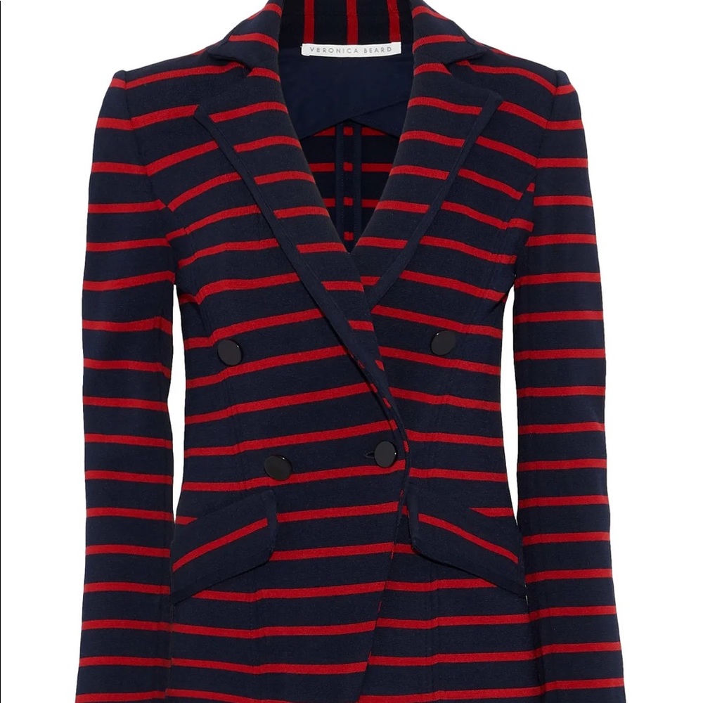 Veronica Beard. Blue Fontana Striped Cady Blazer. Small.
